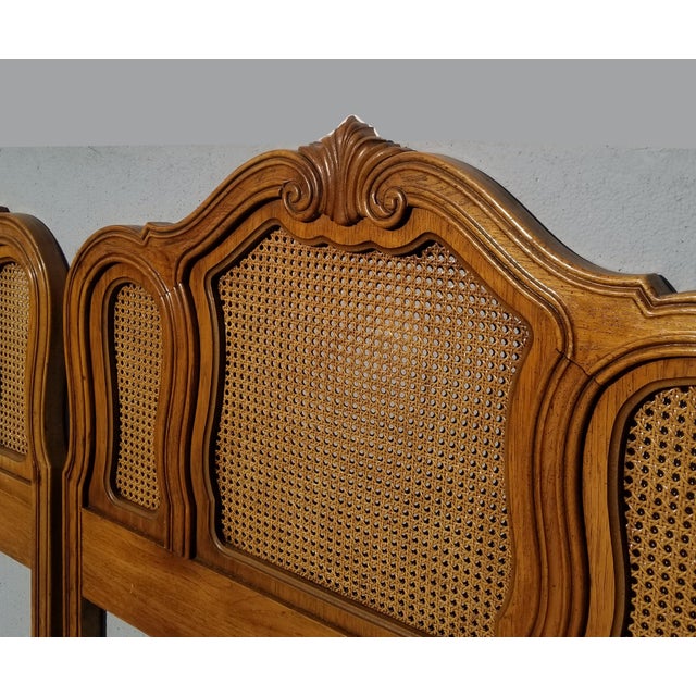 Pair of Vintage French Country Thomasville Brown Cane Twin Headboards