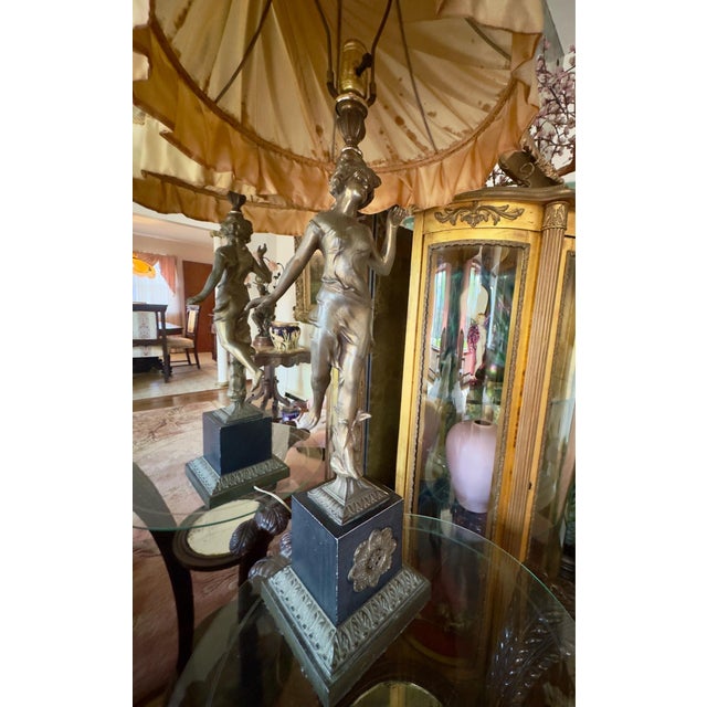 Figurative Antique Art Noveau Figural Table Lamps - a Pair For Sale - Image 3 of 7