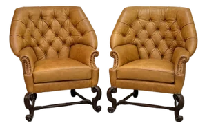 Pair of Chesterfield Style Leather Wingback Chairs