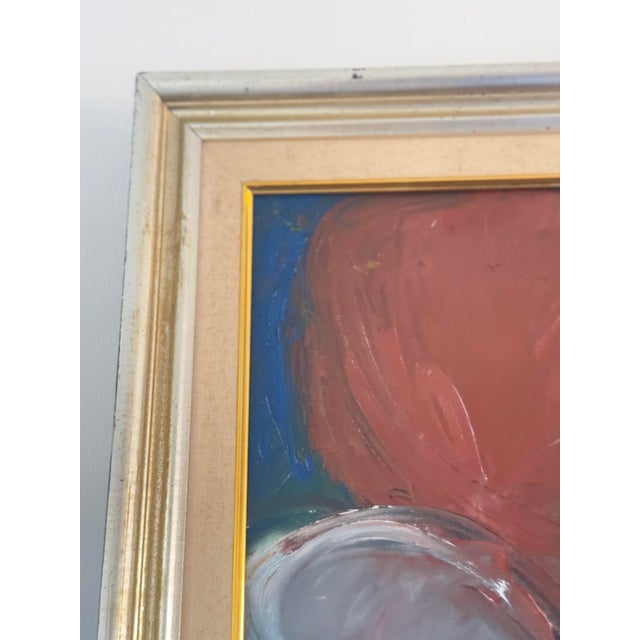 Textile Mid Century Abstract Expressionist Oil Painting For Sale - Image 7 of 9