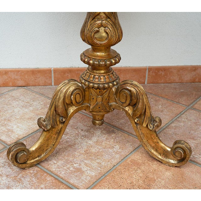 Antique 19th Century Louis Philippe Side Table in Gilded Wood with Marbled Inlay Top, France For Sale - Image 3 of 5