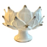 Italian Hand Thrown Hand Painted Artichoke Majolica Pedestal Bowl Sculptural Centerpiece - White For Sale