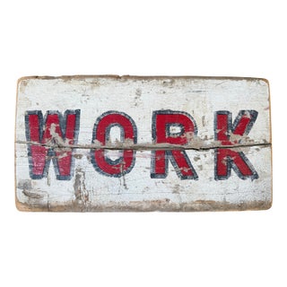 Antique Vintage Work Wood Handmade Sign Red Blue For Sale
