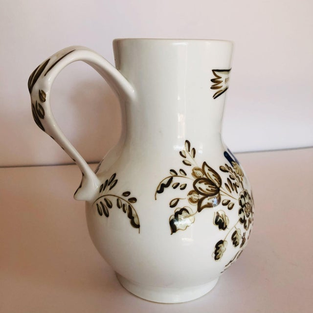 Blue Vintage Hand-Painted Portuguese Pitcher by Cfo Viana – Figural Padre Scene For Sale - Image 8 of 8