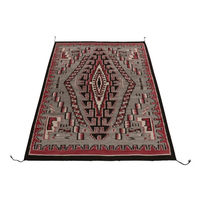 Tribal Navajo Tribal Kilim Style Rug in Red, Gray, Black and White Geometric Pattern For Sale - Image 3 of 7