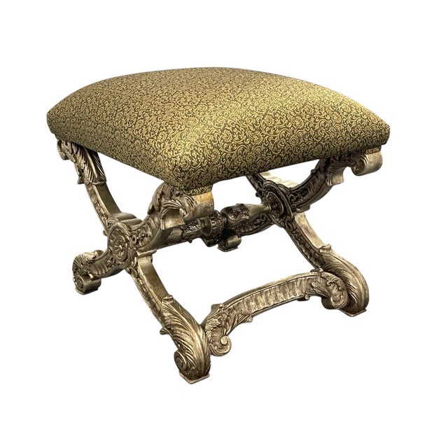 French French Empire Style Carved X-Form Footstool For Sale - Image 3 of 12