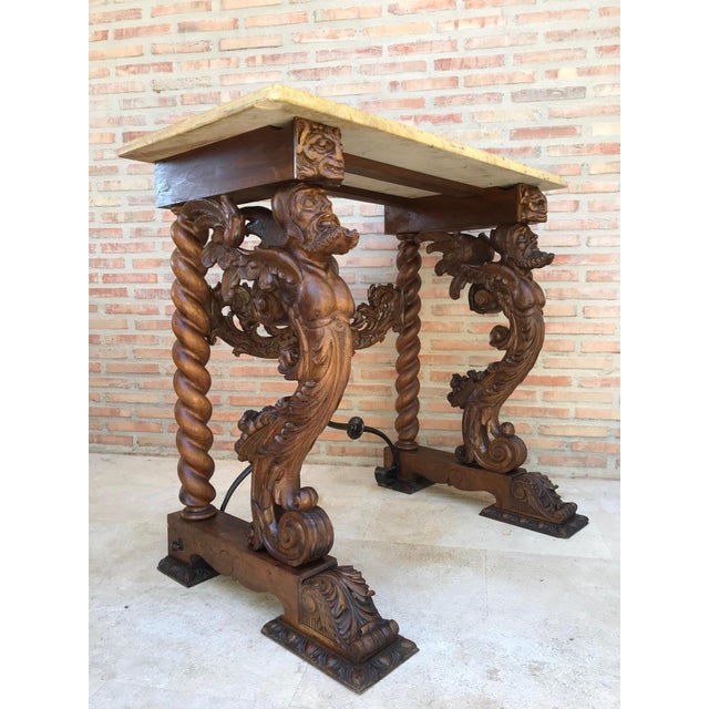 19th Century Console Carved Table Renaissance with Beige Marble Top For Sale - Image 17 of 18