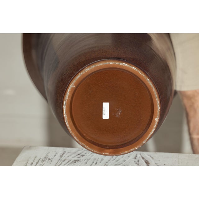 Artisan Ceramic Vases with Warm Brown Glaze and Subtle Red Undertones - A Pair For Sale - Image 13 of 18