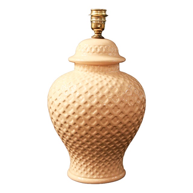 Textured Cream Manises Ceramic Table Lamps, 1980s, Set of 2 For Sale