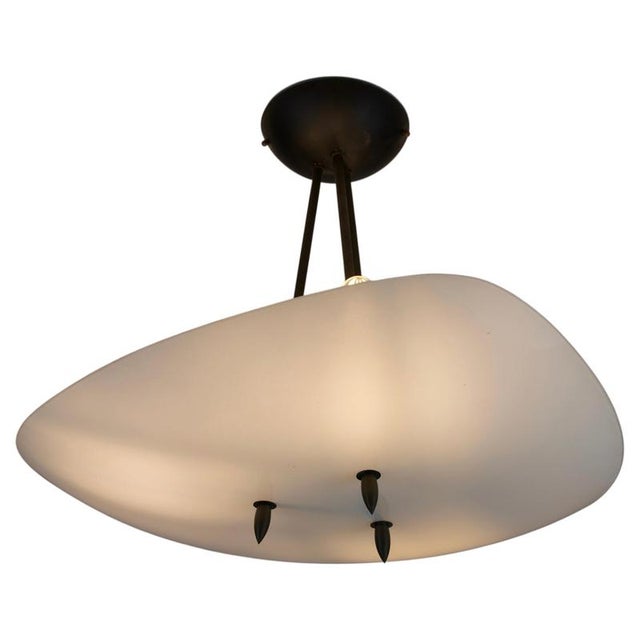 Mid-Century Modern Brass and Sculptural White Glass Pendant Lamp, Italy, 1960s For Sale - Image 12 of 12