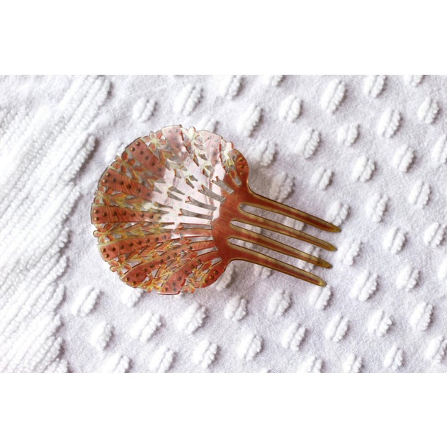 Rhinestone and Celluloid Art Deco Comb - Hair comb - shell comb - pink comb - hairstyle - pink rhinestone comb - celluloid comb - seashell For Sale - Image 6 of 10