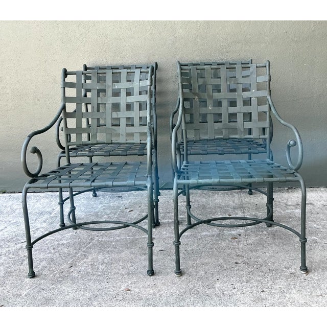 Vintage Brown Jordan “Florentine” Scroll Arm Metal Dining Chairs - Set of Four For Sale - Image 9 of 12
