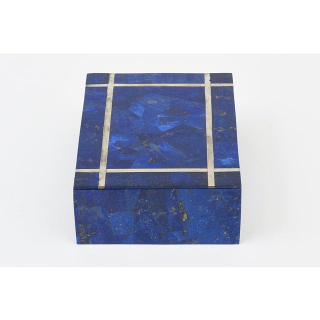 Mid-Century Modern Mid Century Modern Lapis Lazuli, Silver Inlay and Quartz Stone Box, 1950's For Sale - Image 3 of 13