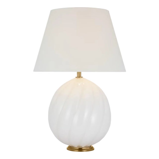 Julie Neill by Visual Comfort Signature Talia Medium Table Lamp in White Glass with Linen Shade For Sale