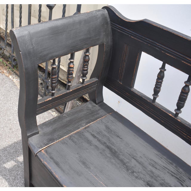 Late 19th Century Painted Pine and Oak Storage Bench or Settle For Sale - Image 5 of 12