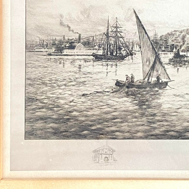 Late 19th Century Charles A. Vanderhoof San Francisco Bay Etching, Framed For Sale - Image 4 of 6
