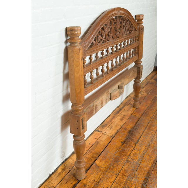 Vintage Carved Indonesian Headboard with Scrolling Foliage and Petite Balusters For Sale - Image 10 of 12