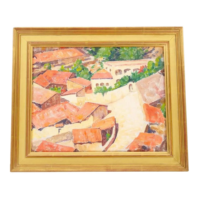 Mid 20th Century Gilt Wood Framed Oil / Board Painting For Sale