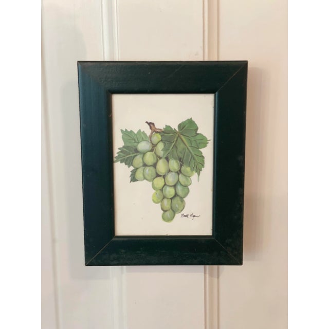 Cute Pair of Fruit Prints Signed by Britt Rya, Pears and Grapes. Nice simple green frames, Very cute and traditional or...