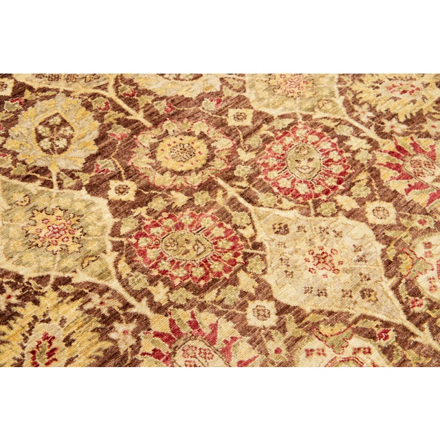 Modern Paki Peshawar Wool Rug in Brown and Gold With Allover Floral Design For Sale - Image 9 of 10