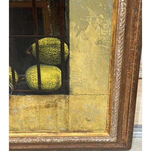 Wood Chuck Wood Trompe l’Oeil Still Life of Striped Melons in Barn Window, c. 1970s For Sale - Image 7 of 11
