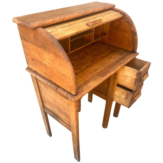 Charming Antique Solid Maple Child’s Rolltop Desk - Circa 1910 - 24" W X 16" D X 35" H