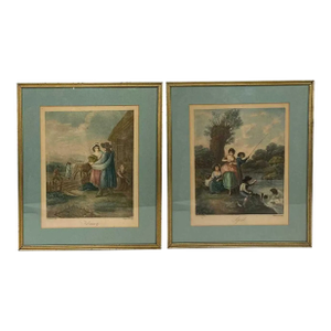 Pair Francesco Bartolozzi Engravings, the Months: April, February After W. O. Hamilton