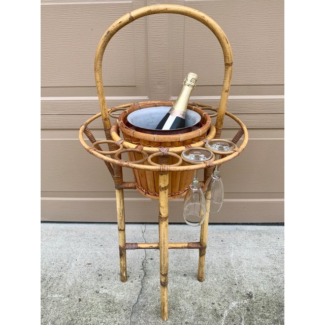 Mid-Century Rattan and Bamboo Champagne Butler Stand For Sale - Image 12 of 13