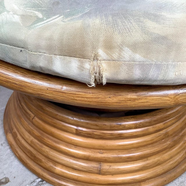 Beige Pair of Vintage Rattan Swivel Egg Pod Lounge Chairs, Stacked Pedestal Base For Sale - Image 8 of 12