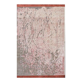 Nepalese Modern Wool, Hemp & Silk 4X6 Pink, Grey & Ivory Handmade Area Rug #1143786 For Sale