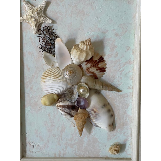 Shell Lovely Pair of Original Coastal Shell Art Framed For Sale - Image 7 of 7
