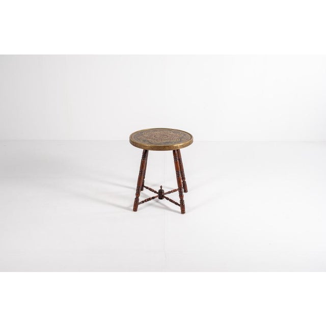 Brown Antique Brass Tray Table with Turned Wood Legs, 1890s For Sale - Image 8 of 15