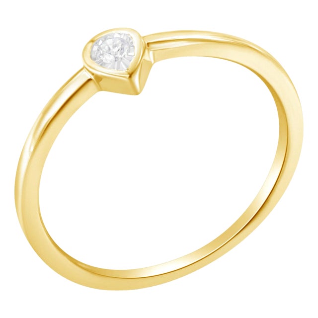 14K Yellow Gold Plated .925 Sterling Silver 1/20 Carat Diamond Teardrop Pear-Shaped Miracle Set Petite Fashion Ring (J-K Color, I1-I2 Clarity) Size 6 For Sale