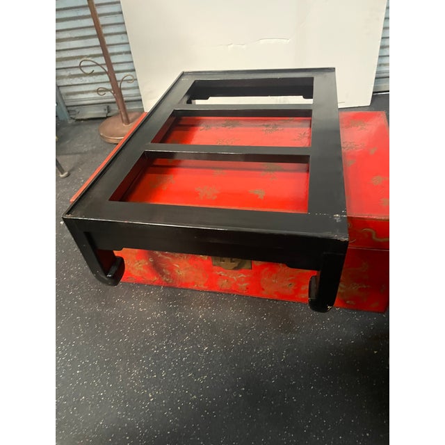 1920s Antique Chinese Hand Painted Red Lacquer Trunk on Stand For Sale - Image 10 of 10