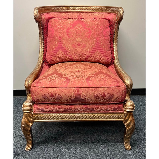 Erwin Lambeth for Tomlinson furniture carved French Empire Bergere Chair. Regal and stately with a beautifully detailed...