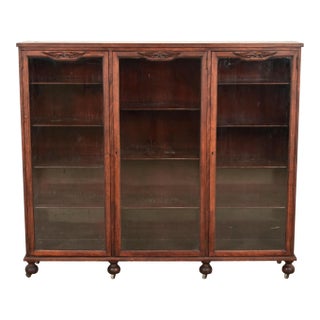 Berkey & Gay Antique Victorian Carved Mahogany Triple Bookcase or Display Cabinet, Circa 1890s For Sale