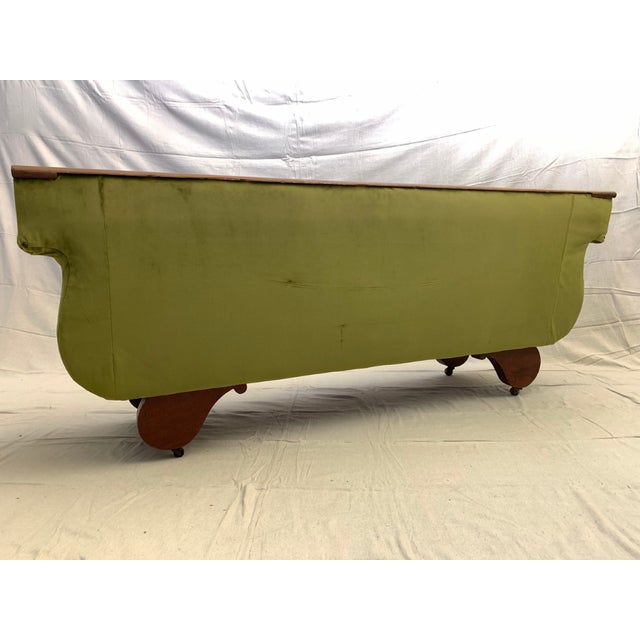 19th Century Antique Mahogany Regency Settee in Chartreuse Velvet For Sale - Image 4 of 7