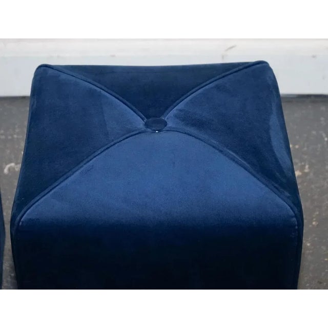 Pair of Ex Showroom Pair of Blue Stools. Measurements Height - 44.5 cm Width - 41cm Depth - 41cm Please note all...