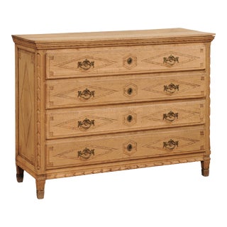 French Louis XVI Period 1790s Natural Oak Four-Drawer Commode with Carved Décor For Sale