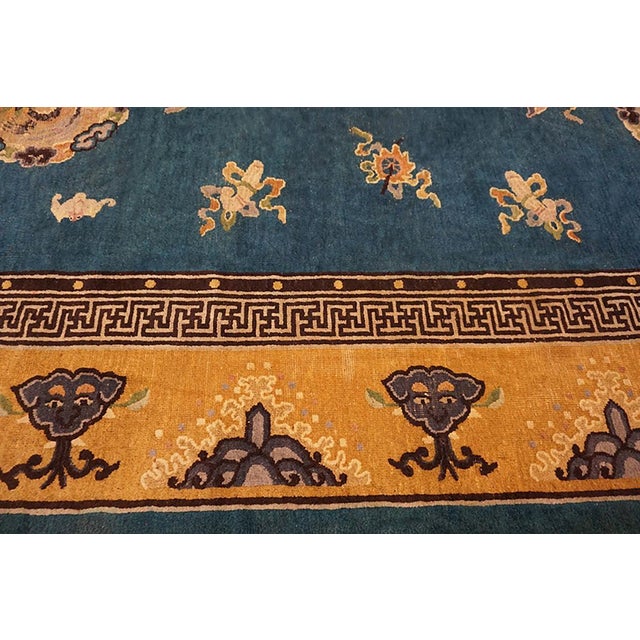 19th Century Royal Blue Background With Great Asymmetric Pattern and Allover-Medallion Design Antique Chinese Peking Rug For Sale - Image 5 of 11