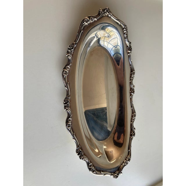 Vintage silver plate rose pattern bread tray 13.5"L X 7"W X 2"H , makers mark reads " Webster & Wilcox" American Rose, in...