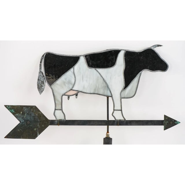 Mid 20th Century Mid 20th Century Stained Glass Black and White Cow Copper Weathervane Decorative Farmhouse For Sale - Image 5 of 6
