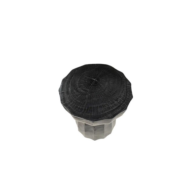 Contemporary Sculptural Side Table Crafted From Solid Mango Wood Burnt Black Finish For Sale - Image 3 of 4