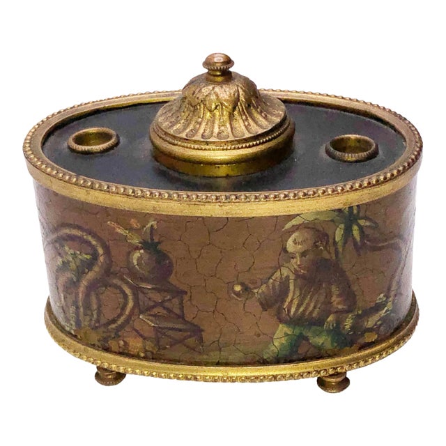 Antique French Chinoiserie Inkwell For Sale