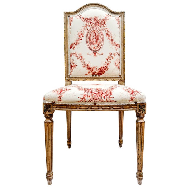 Pair of Louis XVI Style Toile De Jouy Side Chairs by Fournier Paris For Sale - Image 11 of 18