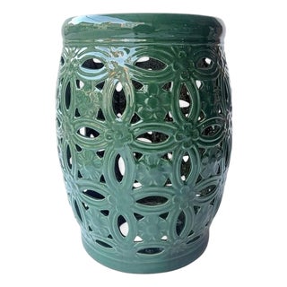 Duluth Dark Teal Glaze Interlocking Rings Garden Stool For Sale