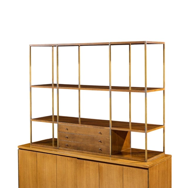Paul McCobb for Calvin Mid Century Walnut and Brass Room Divider Credenza With Hutch For Sale In Chicago - Image 6 of 15