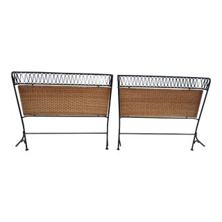Antique Italian Art Nouveau Pair of Twin Iron and Rattan "Ribbon Series" Headboards by John Salterini, Circa 1940, Made in Italy For Sale