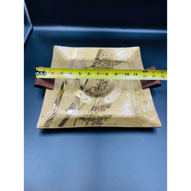 Vintage Ernest Sohn Glass Gold Serving/Display Trays With Bamboo Motif- Set of 2 For Sale - Image 9 of 13