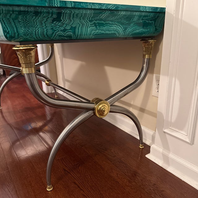 1970s Vintage Neoclassical Style Faux Malachite Director Desk For Sale - Image 11 of 12